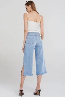 STORETS CLOTHING Anahi Side Slit Denim Belt Pants-Blue