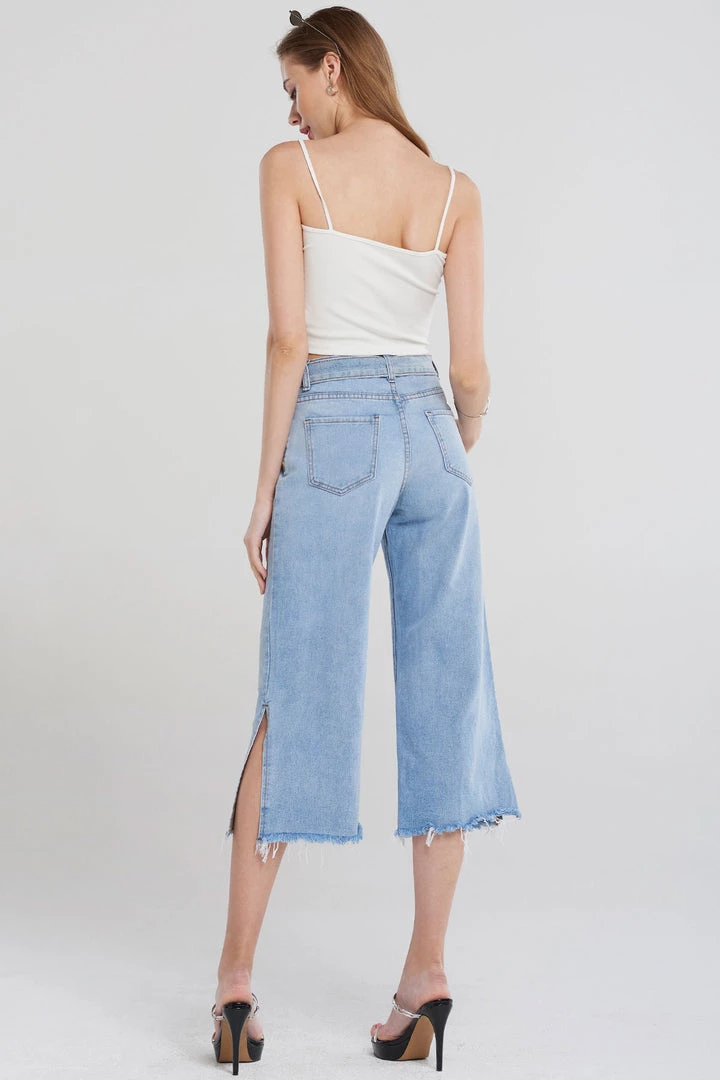 STORETS CLOTHING Anahi Side Slit Denim Belt Pants-Blue