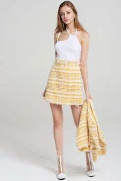 STORETS CLOTHING Kallie Yellow Tweed Skirt-Yellow