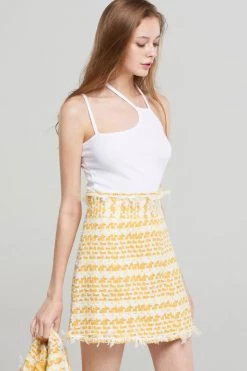 STORETS CLOTHING Kallie Yellow Tweed Skirt-Yellow