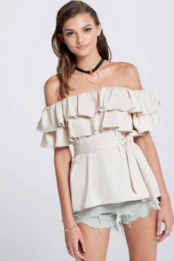 STORETS SALE CLOTHING Olivi Silky Off-the-Shoulder Top