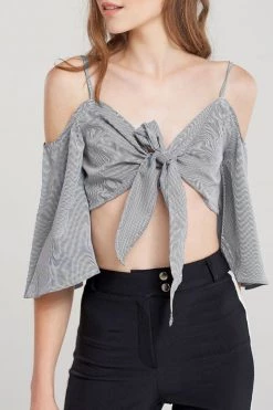 STORETS SALE CLOTHING Leia Front Ribbon-tie Tank Blouse-Black