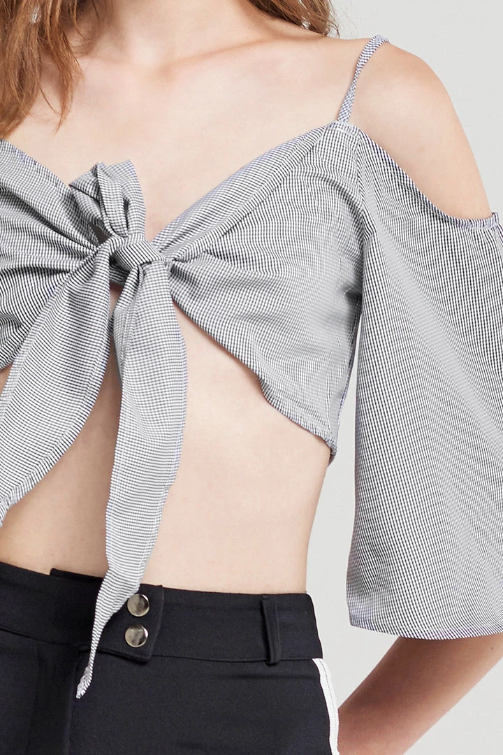 STORETS SALE CLOTHING Leia Front Ribbon-tie Tank Blouse-Black