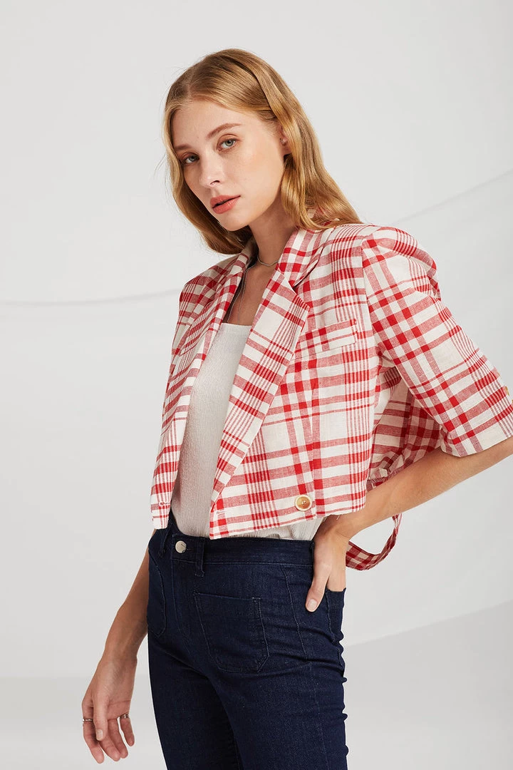 STORETS Kinsley Slash Cut Plaid Blazer