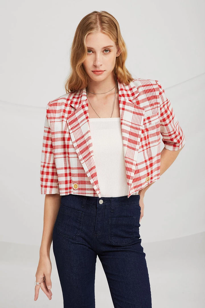 STORETS Kinsley Slash Cut Plaid Blazer