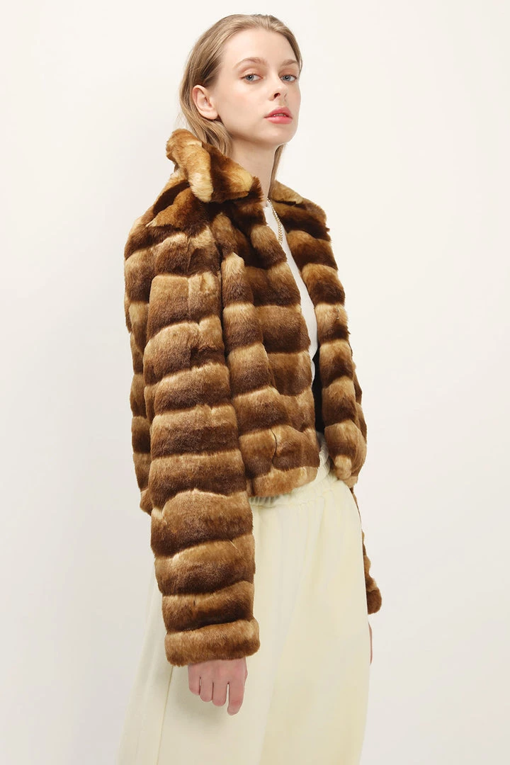 STORETS Raegan Striped Cropped Faux Fur Jacket