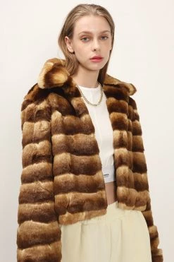 STORETS Raegan Striped Cropped Faux Fur Jacket