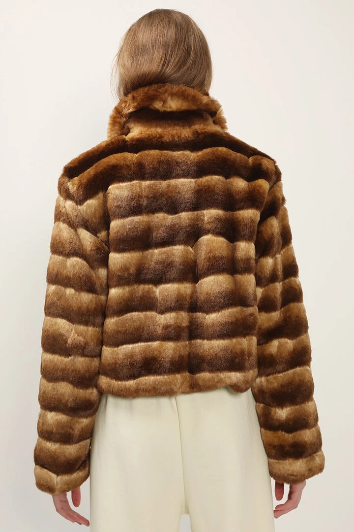 STORETS Raegan Striped Cropped Faux Fur Jacket