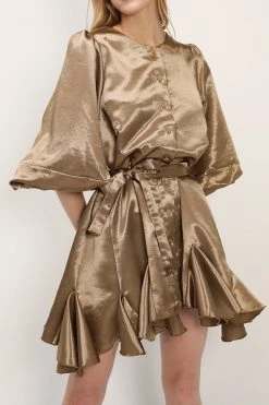 STORETS SALE Amelia Satin Belted Shirt Dress CLOTHING