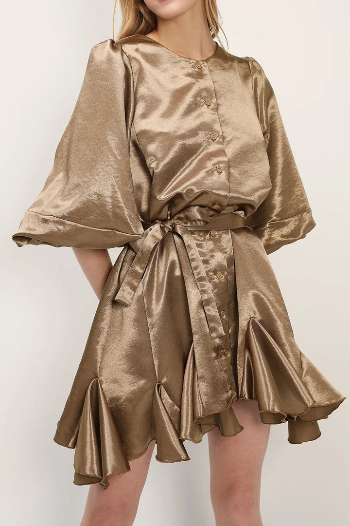 STORETS SALE Amelia Satin Belted Shirt Dress CLOTHING