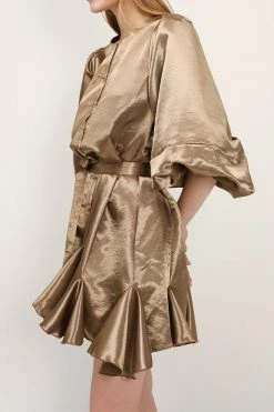 STORETS SALE Amelia Satin Belted Shirt Dress CLOTHING