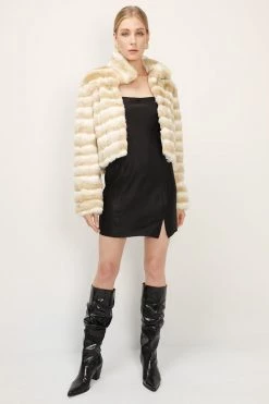STORETS Raegan Striped Cropped Faux Fur Jacket CLOTHING