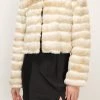 STORETS Raegan Striped Cropped Faux Fur Jacket CLOTHING
