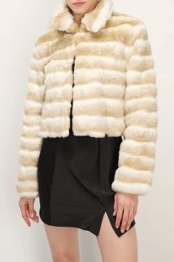 STORETS Raegan Striped Cropped Faux Fur Jacket CLOTHING