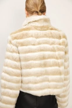 STORETS Raegan Striped Cropped Faux Fur Jacket CLOTHING
