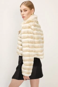 STORETS Raegan Striped Cropped Faux Fur Jacket CLOTHING