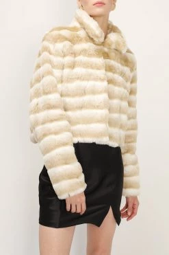 STORETS Raegan Striped Cropped Faux Fur Jacket CLOTHING