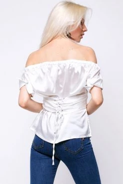 STORETS Kate Satin Off-the-Shoulder Top