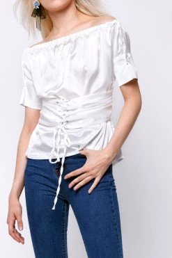 STORETS Kate Satin Off-the-Shoulder Top