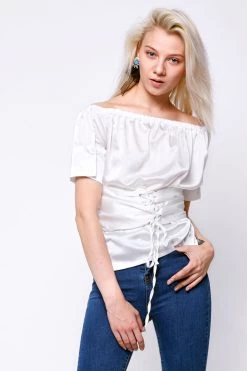 STORETS Kate Satin Off-the-Shoulder Top