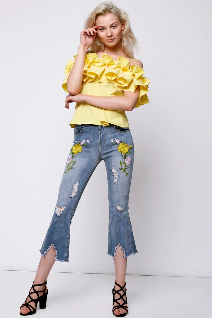 STORETS SALE Hailey Flower Embroidery Jeans CLOTHING