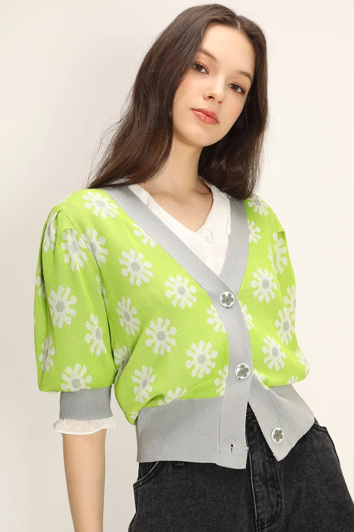 STORETS Kathleen Floral Puffed Cardigan CLOTHING