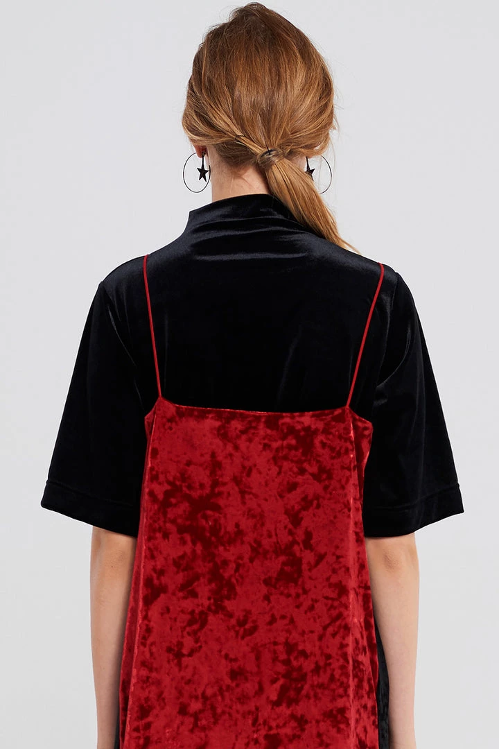 STORETS SALE CLOTHING Olena Side Striped Velvet Dress