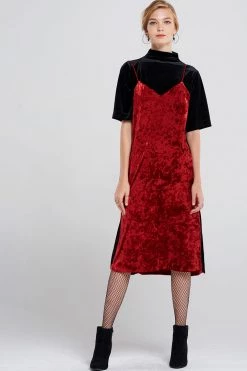 STORETS SALE CLOTHING Olena Side Striped Velvet Dress