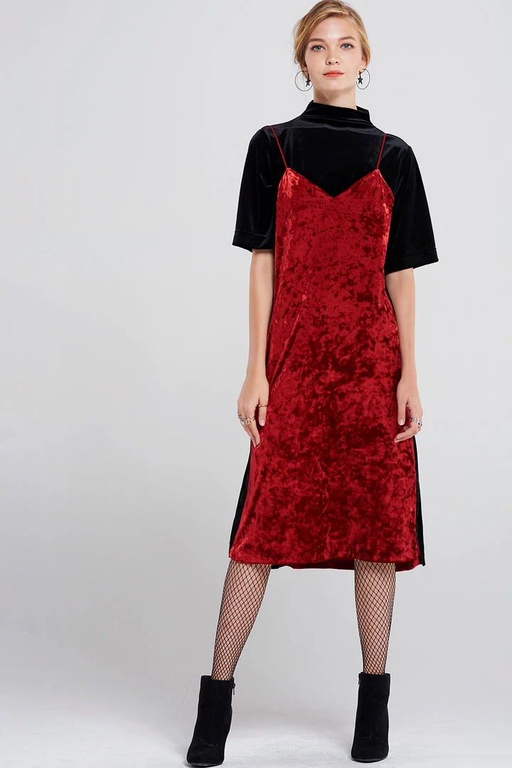 STORETS SALE CLOTHING Olena Side Striped Velvet Dress