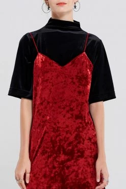 STORETS SALE CLOTHING Olena Side Striped Velvet Dress