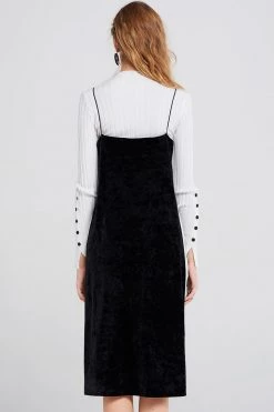 STORETS SALE CLOTHING Olena Side Striped Velvet Dress