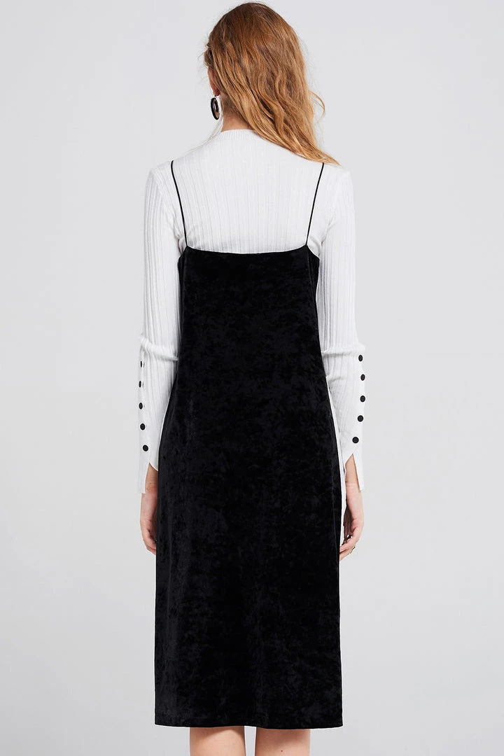 STORETS SALE CLOTHING Olena Side Striped Velvet Dress