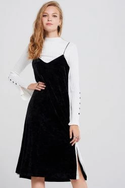 STORETS SALE CLOTHING Olena Side Striped Velvet Dress