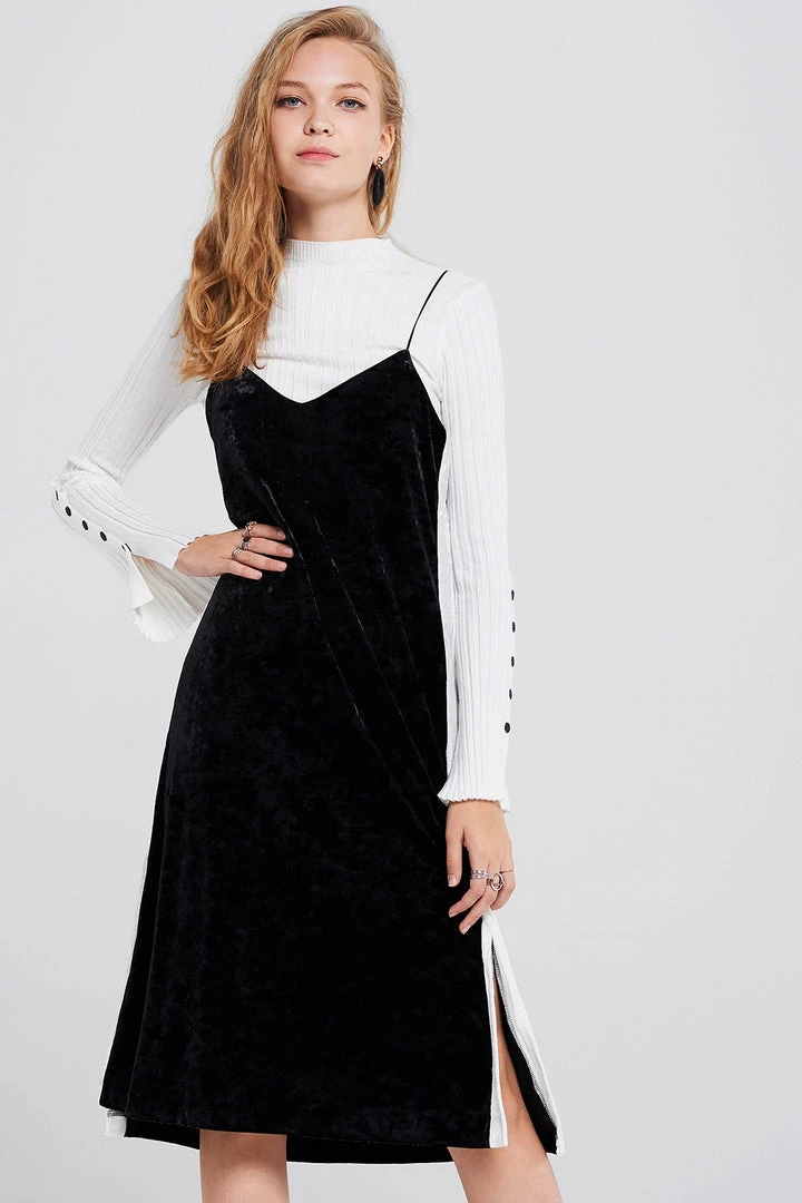 STORETS SALE CLOTHING Olena Side Striped Velvet Dress