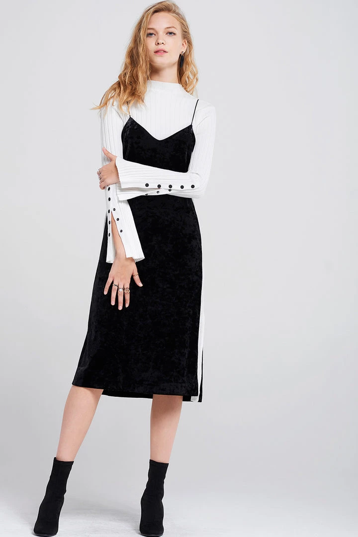 STORETS SALE CLOTHING Olena Side Striped Velvet Dress