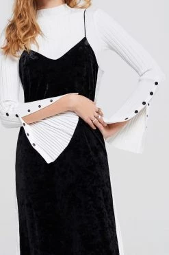 STORETS SALE CLOTHING Olena Side Striped Velvet Dress