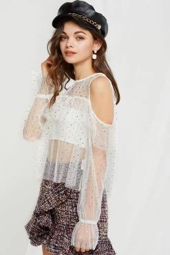 STORETS SALE Kendra Sheer Starry Blouse-2 Colors CLOTHING