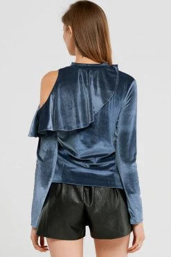 STORETS SALE CLOTHING Carmen Ruffle Cold Shoulder Velvet Top