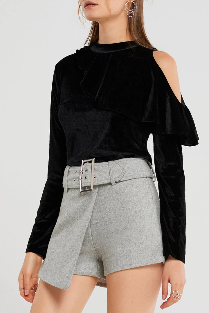 STORETS SALE CLOTHING Carmen Ruffle Cold Shoulder Velvet Top