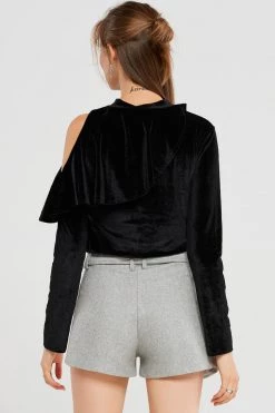STORETS SALE CLOTHING Carmen Ruffle Cold Shoulder Velvet Top