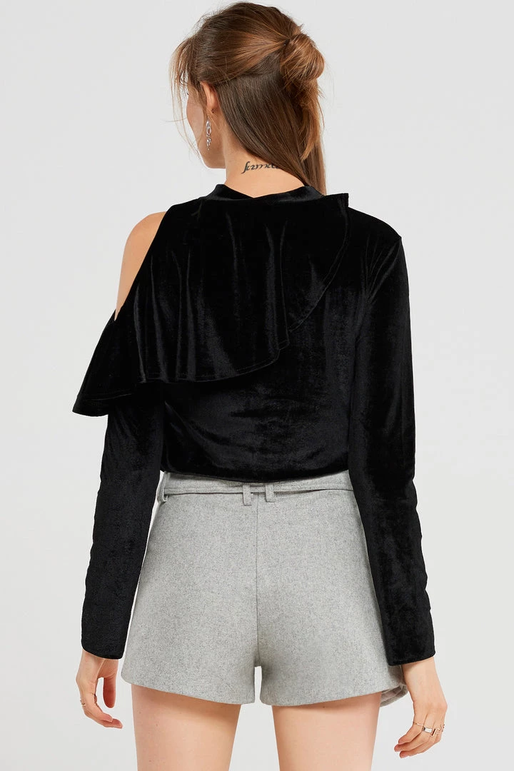 STORETS SALE CLOTHING Carmen Ruffle Cold Shoulder Velvet Top