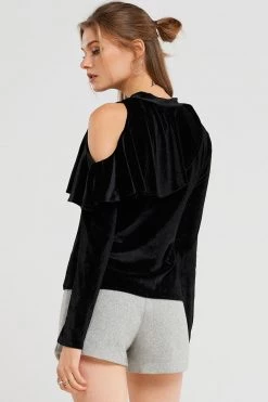 STORETS SALE CLOTHING Carmen Ruffle Cold Shoulder Velvet Top