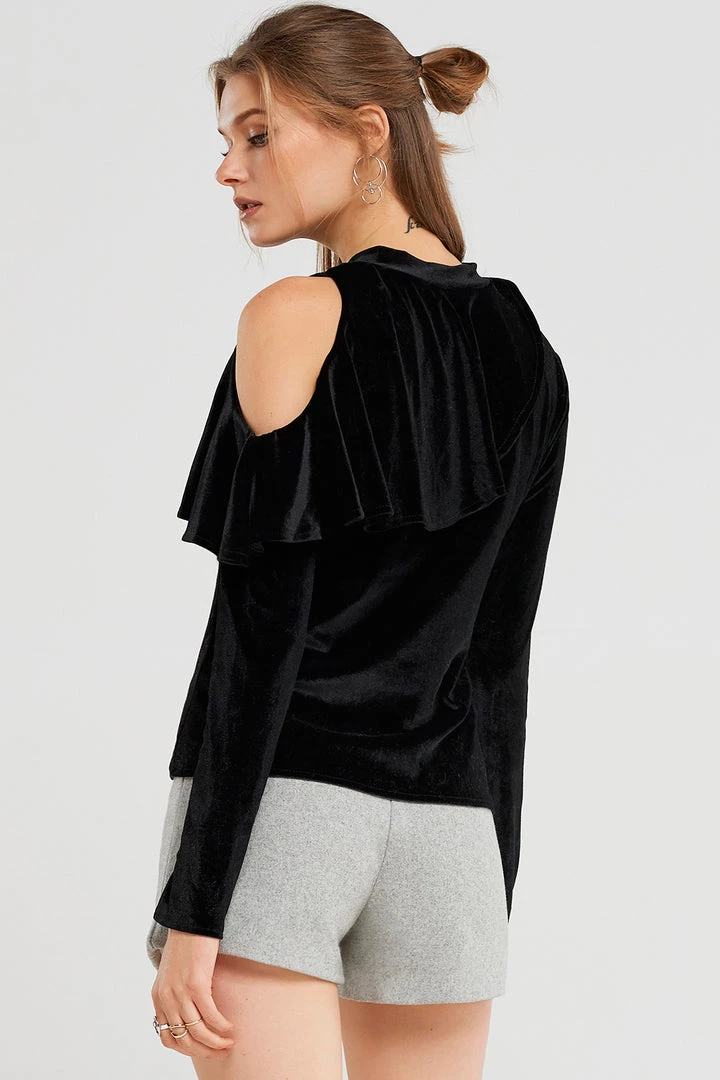 STORETS SALE CLOTHING Carmen Ruffle Cold Shoulder Velvet Top