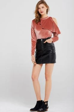 STORETS SALE CLOTHING Carmen Ruffle Cold Shoulder Velvet Top