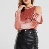 STORETS SALE CLOTHING Carmen Ruffle Cold Shoulder Velvet Top