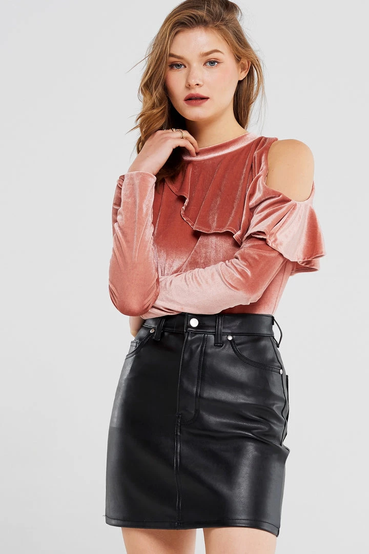 STORETS SALE CLOTHING Carmen Ruffle Cold Shoulder Velvet Top