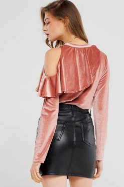 STORETS SALE CLOTHING Carmen Ruffle Cold Shoulder Velvet Top