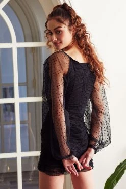 STORETS Hanna Ruched Bodycon Dress W/Mesh Sleeve CLOTHING