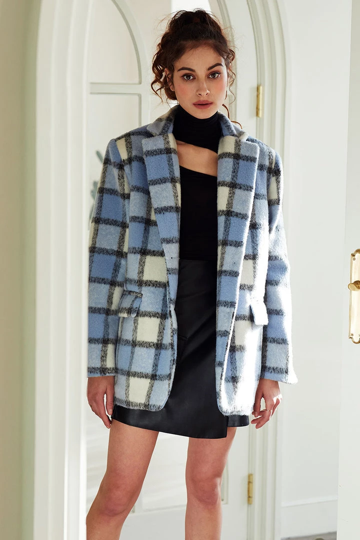 STORETS Lucy Plaid Fuzzy Blazer