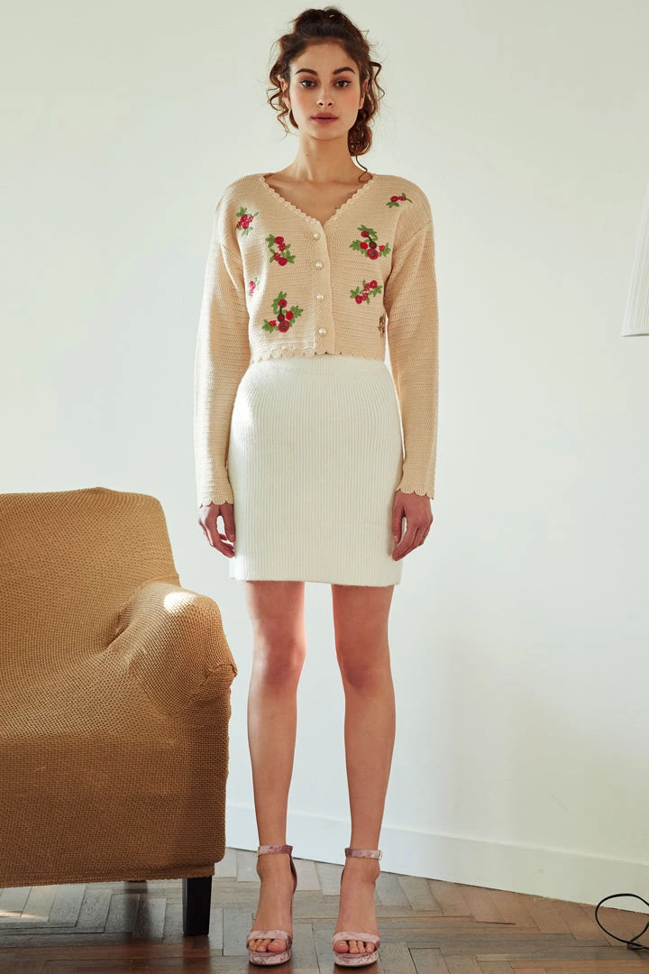 STORETS Estella Flower Embroidered Cropped Cardigan CLOTHING